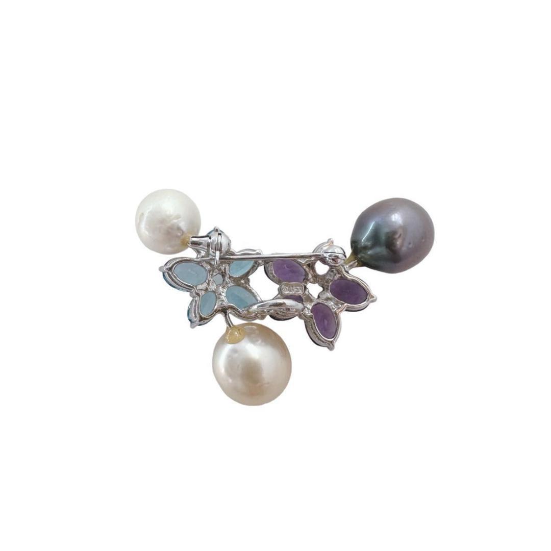アメジスト　ブルートパーズ　パール3pcs　ブローチ　SVシルバー 10.22g