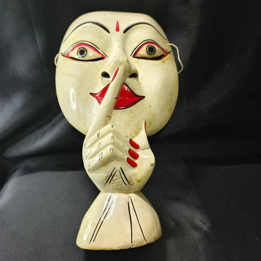 木彫りお面 時代物 手彫り 置物 旧家蔵出し コレクター放出美品 送料無料