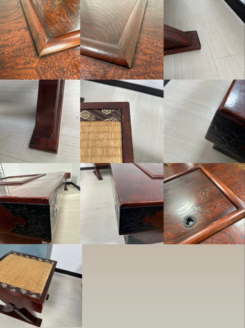 駿河民芸 囲炉裏テーブル 杢目 隅金具/畳ベンチ1脚・畳椅子2脚付き iso※