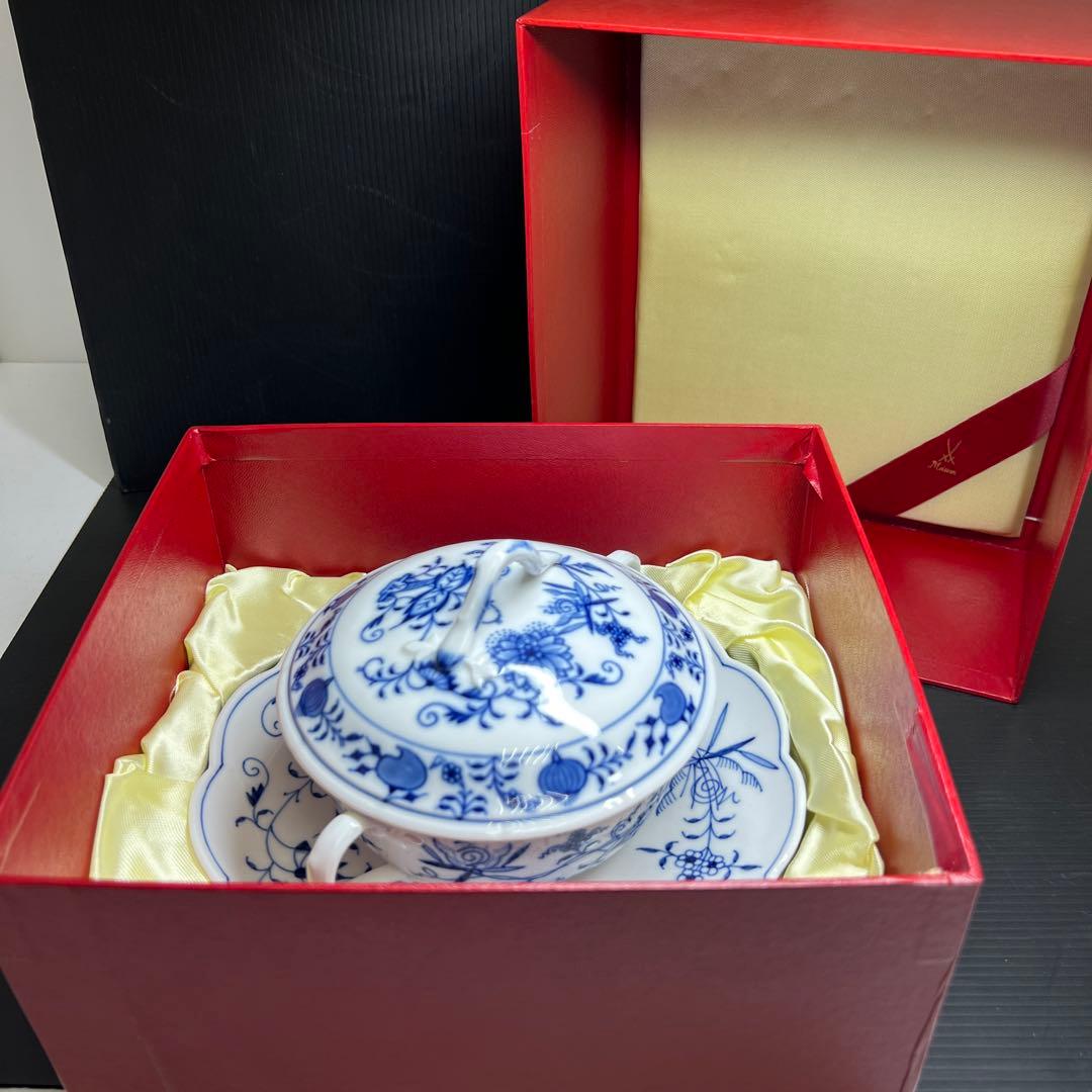 専用マイセンブルーオニオン　スープカップ&ソーサー　共箱　東な7-1221☆1F