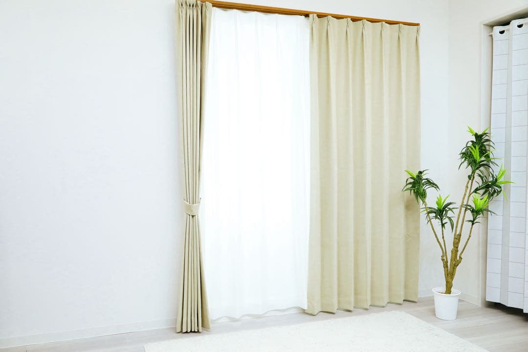 あんこ　1級遮光防炎　BE 4枚　レースカーテン　4枚