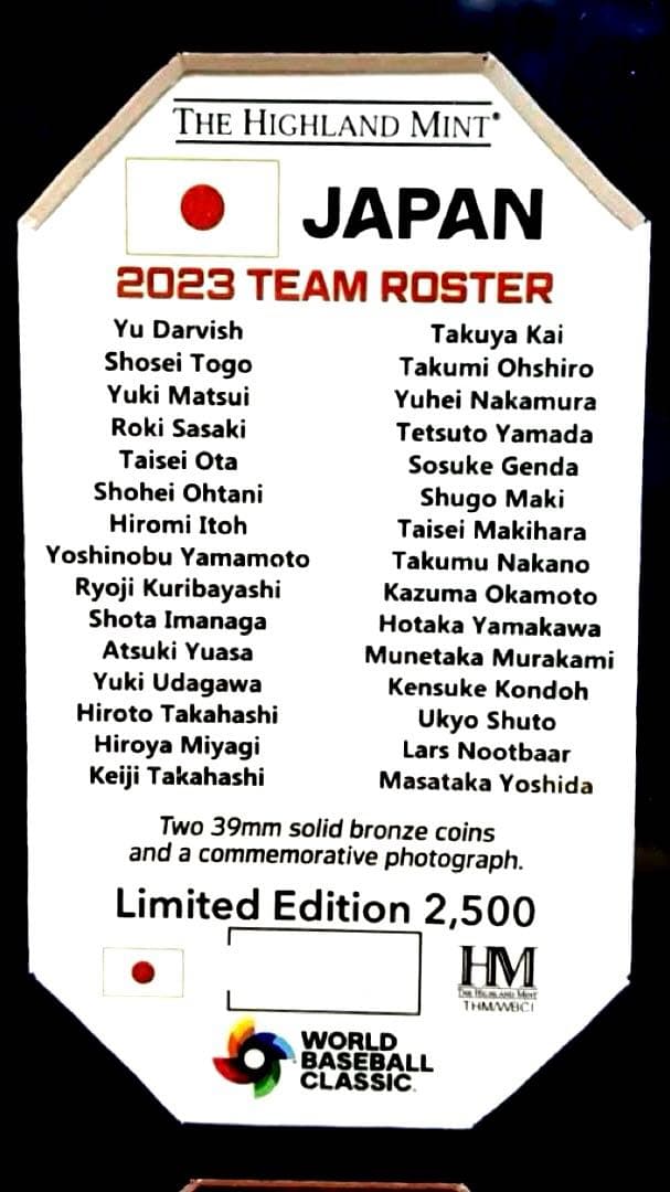 大谷翔平　2023WBC　日本優勝記念フォトフレーム　ハイランド社製フォトミント