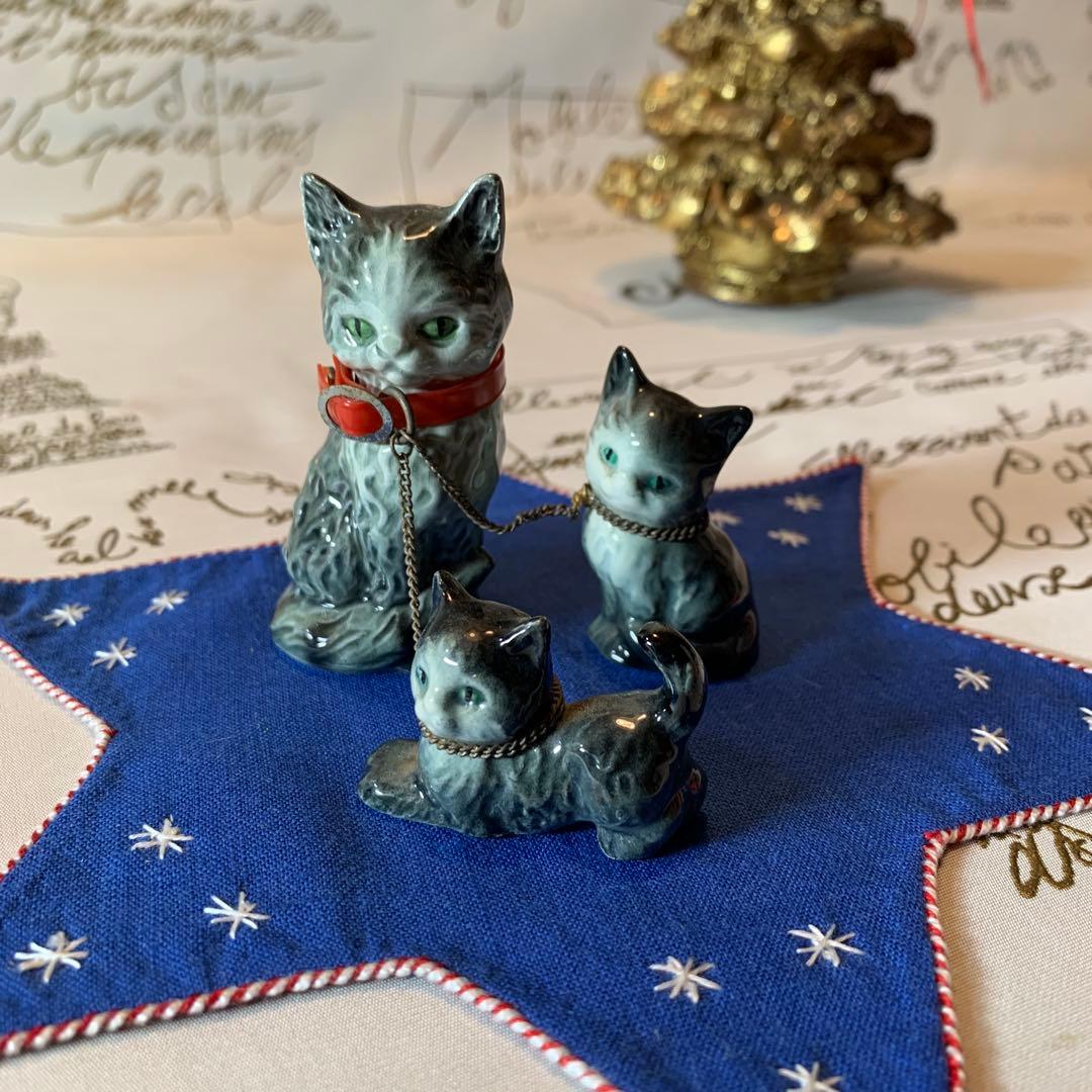ゲーベル人形　西ドイツ製　陶器置物　レアな可愛い親子3匹セットの猫ちゃん！