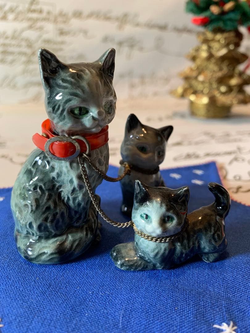 ゲーベル人形　西ドイツ製　陶器置物　レアな可愛い親子3匹セットの猫ちゃん！