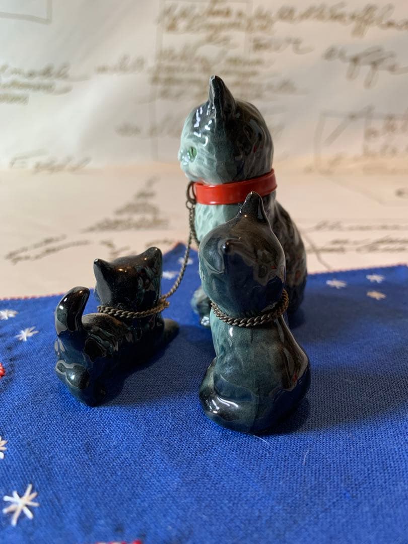 ゲーベル人形　西ドイツ製　陶器置物　レアな可愛い親子3匹セットの猫ちゃん！