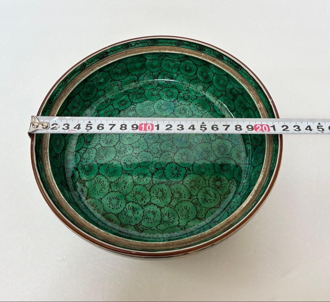 江戸時代幕末 明治以降 再興九谷 吉田屋窯 青手九谷 色絵芭蕉文 蓋付鉢