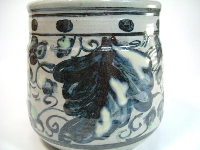 水指■染付唐草図水指 草花 葉 窯印有り 茶器 みずさし 古美術 お茶道具■