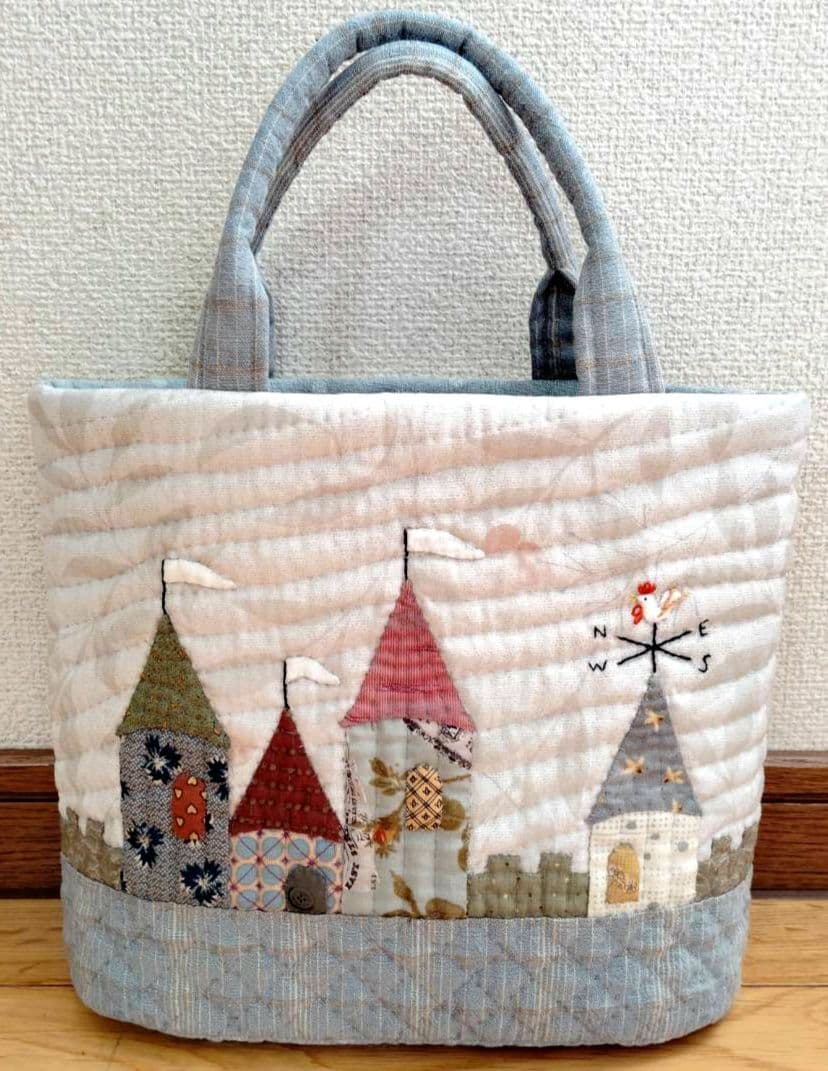 「 風見鶏の見える街 」トートバッグ パッチワーク ハンドメイド テシゴト