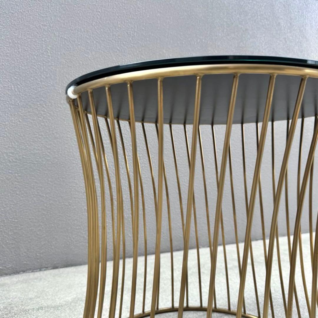 美品✴︎関家具 ラウンド サイドテーブル ガラス天板 ブラス 螺旋 高級 テーブル