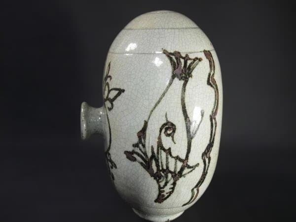 魚の絵柄】李朝 鉄絵 魚文 偏壺 染付 逸品 俵壺