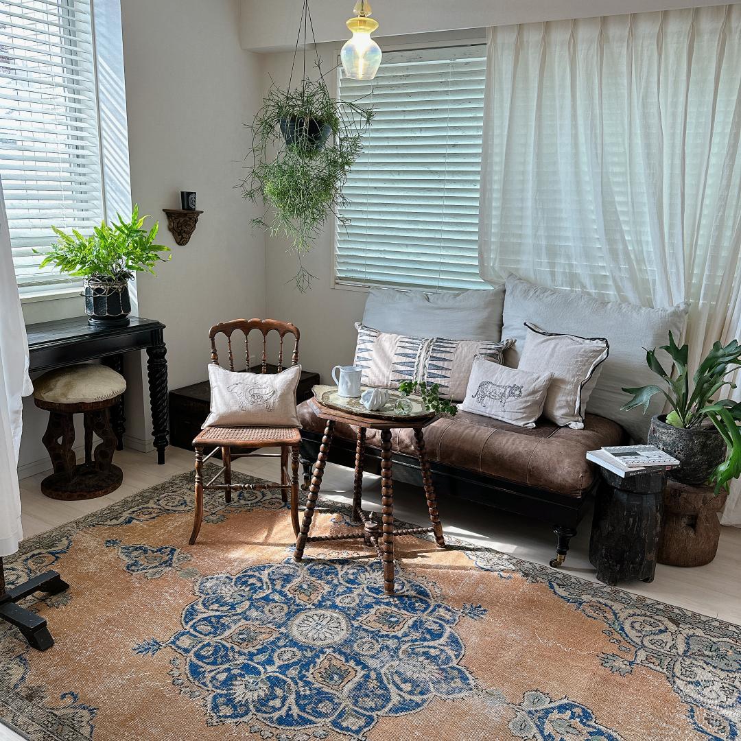 トルコ製ヴィンテージラグ992 超大判 レア キャメル オレンジ ネイビー