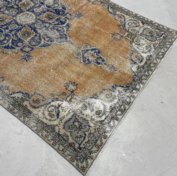 トルコ製ヴィンテージラグ992 超大判 レア キャメル オレンジ ネイビー