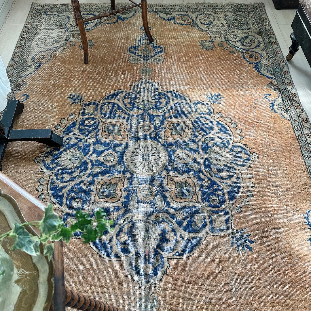 トルコ製ヴィンテージラグ992 超大判 レア キャメル オレンジ ネイビー