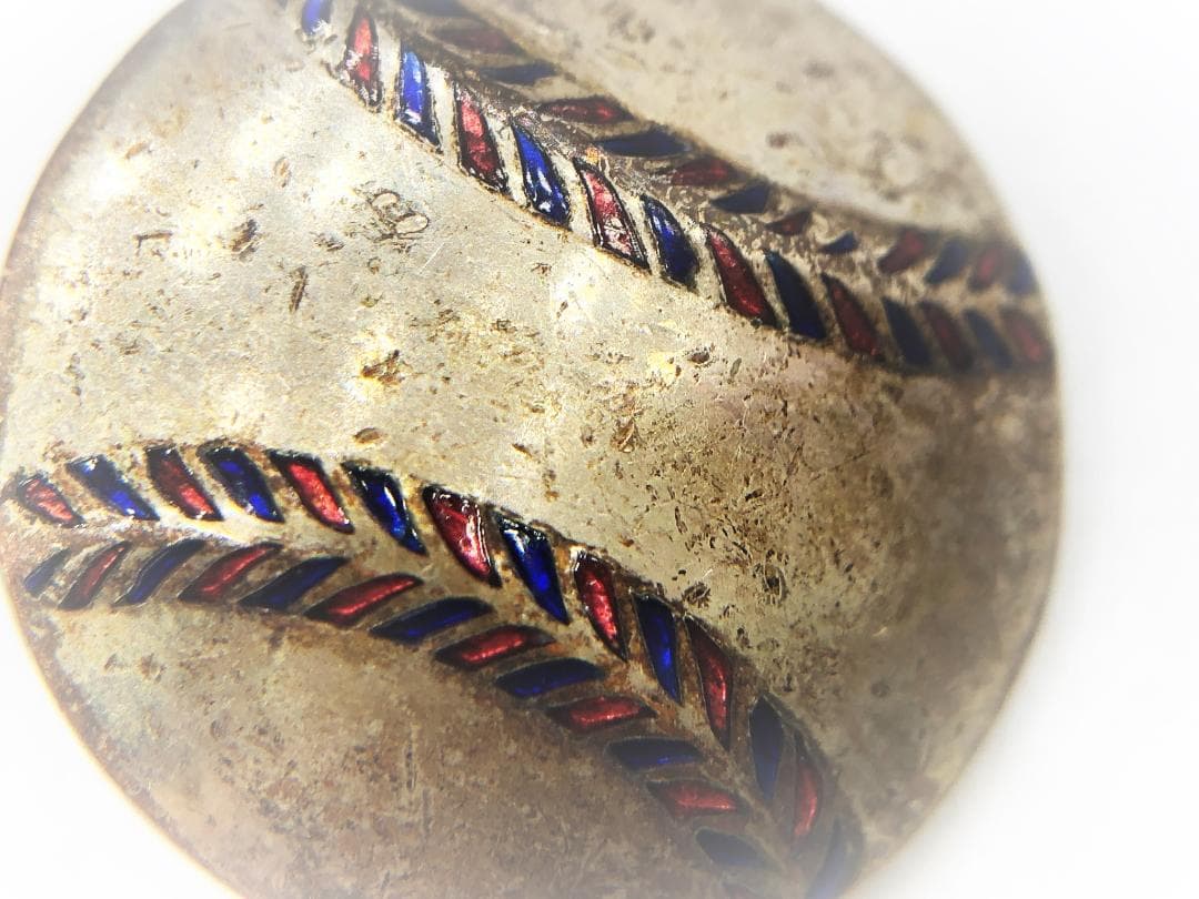 【 明治～大正 チェーンカフス対 】　野球ボール　銅地銀鍍金　エナメル象嵌