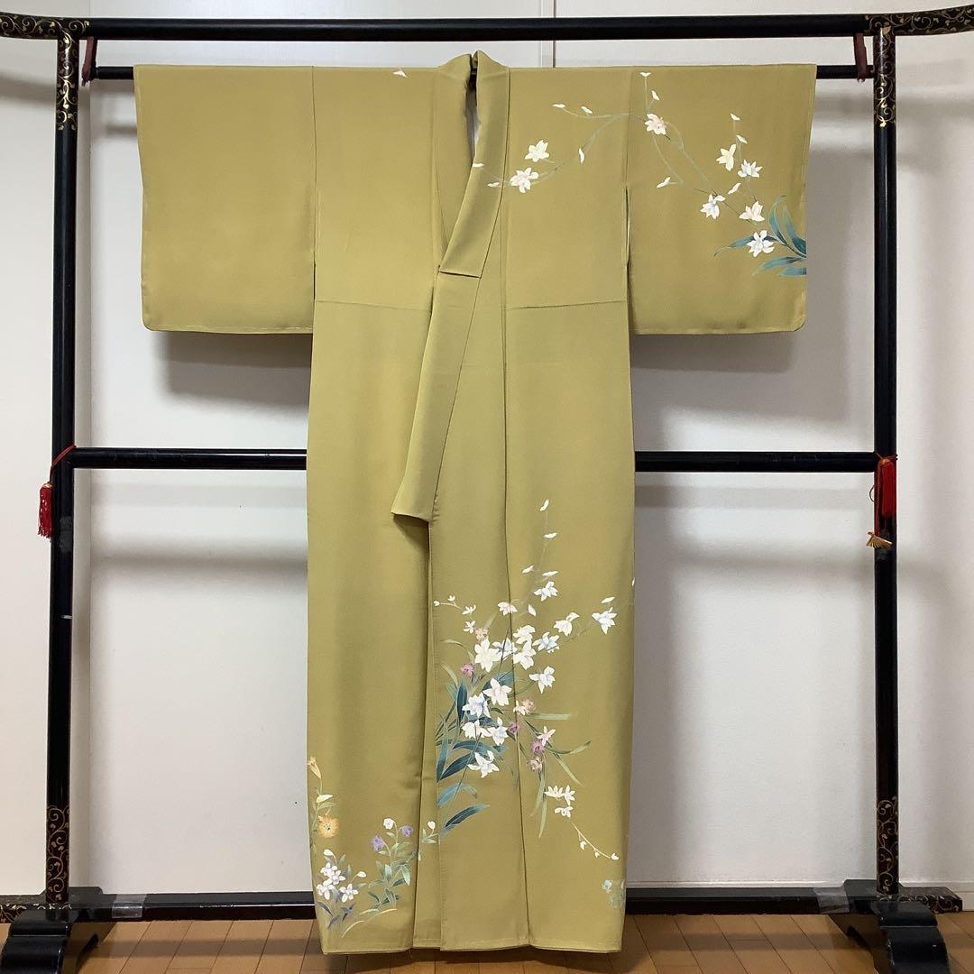 【惣次郎】十日町友禅！作家物！正絹訪問着〜山吹色地に水仙〜