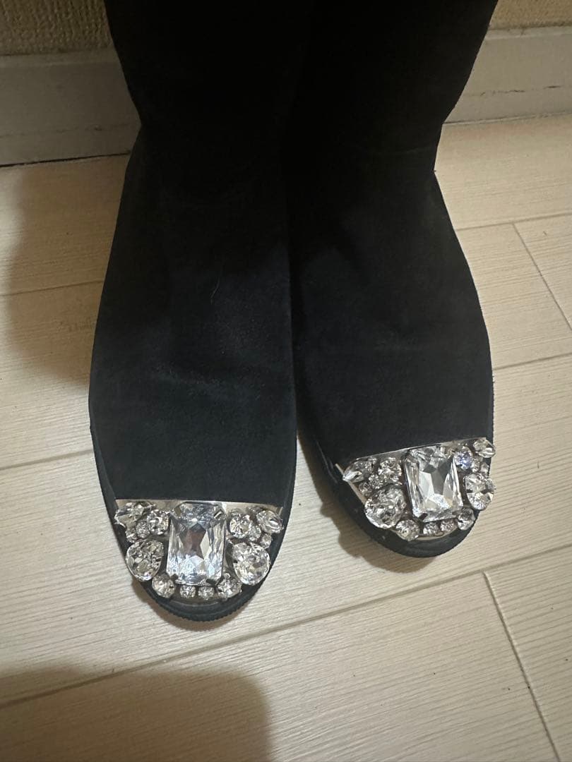 最終価格！美品❣️miumiuスェードファービジューブラックロングブーツ36