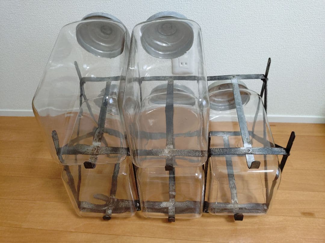 昭和レトロ　ガラス瓶お菓子入れ　小物入れ　アンティーク　ビンテージ　架台付　レア