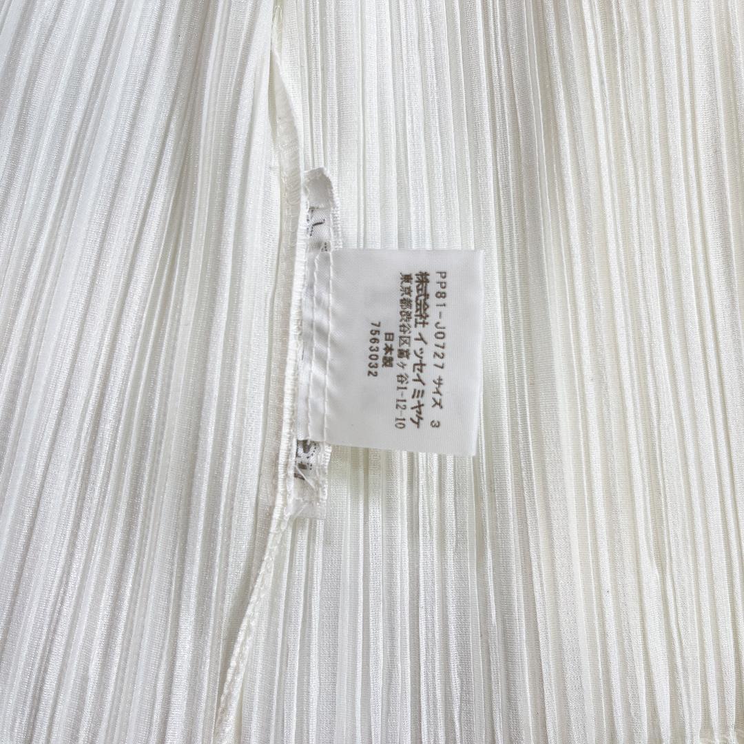 イッセイミヤケ プリーツプリーズ カーディガン 白 3 L 七分袖