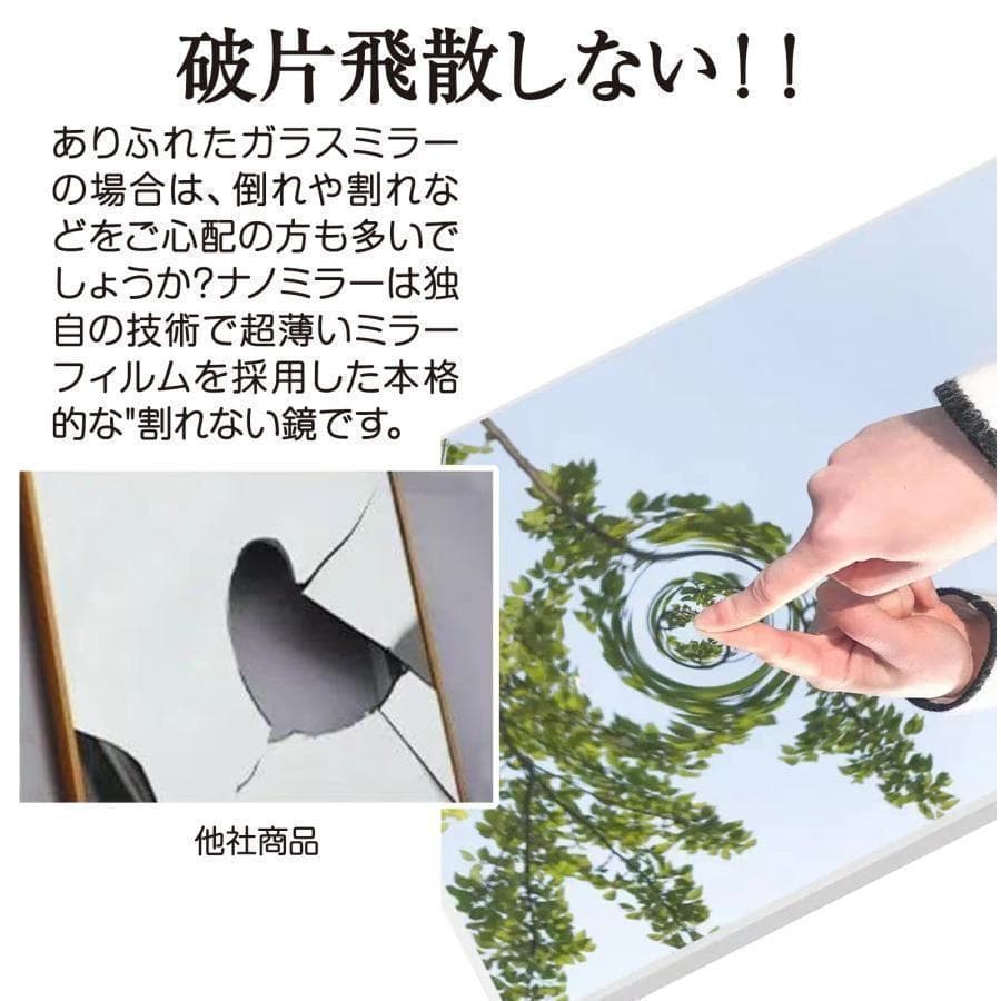 割れない鏡 全身鏡 姿見鏡 幅80×高さ160cmスタンド付き1668-70