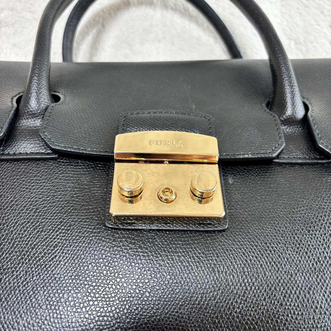 美品 FURLA フルラ レザー 2WAY ハンドバッグ ブラック 246572