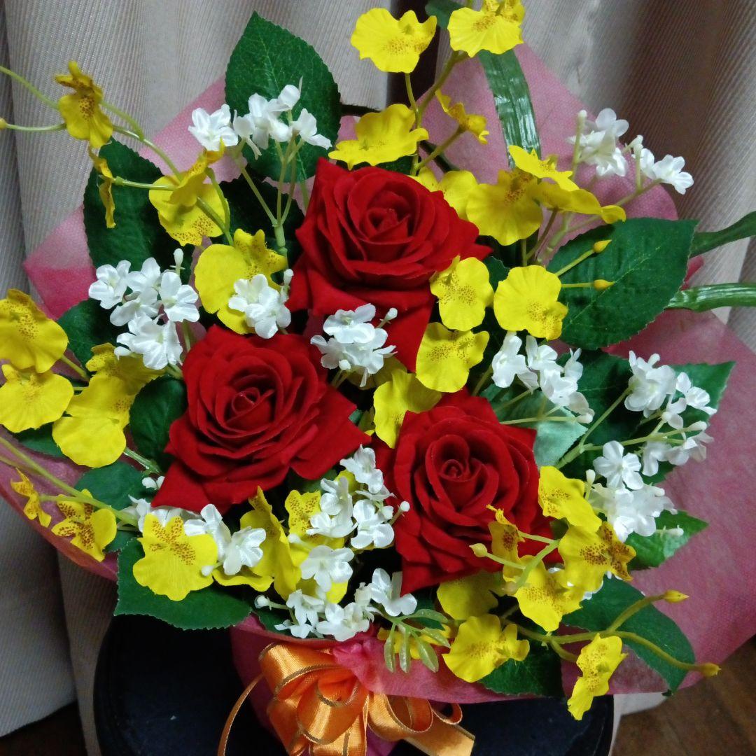 造花　赤い薔薇　オンシジウム　アレンジ　御祝　母の日　誕生日