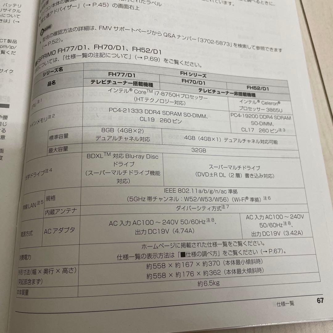 Fujitsu ESPRIMO FH70/D1FMVF70D1WデスクトップPC