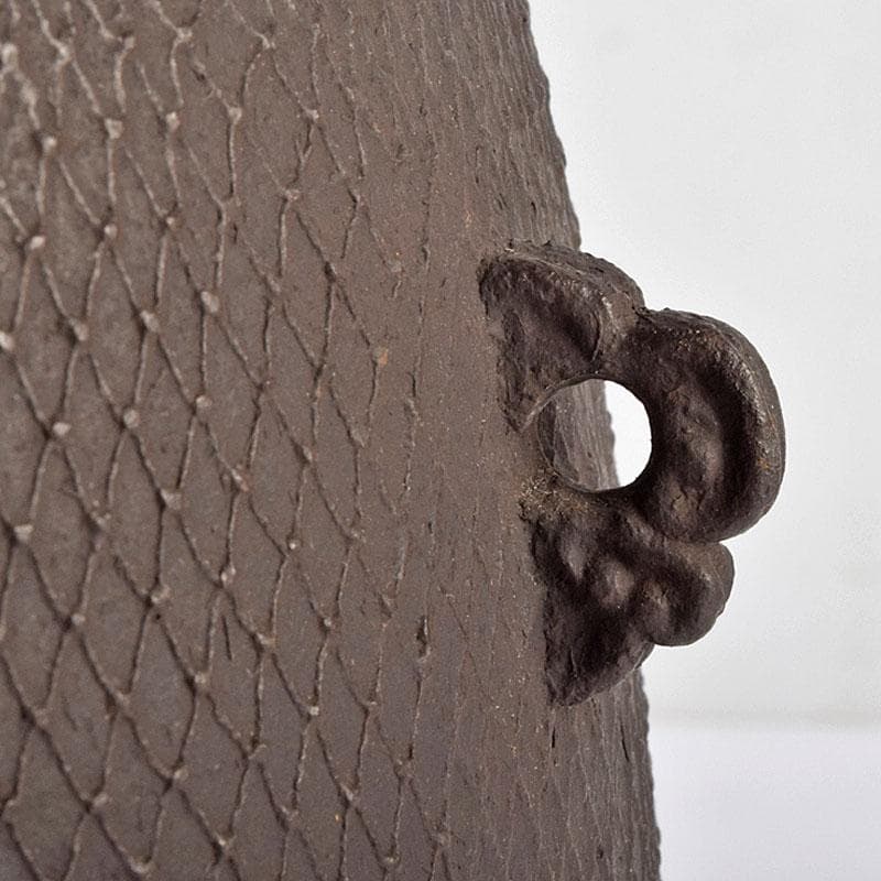 茶道具　釜師　畠春斎作　網地文　尻張釜　共布共箱　M　R9041B