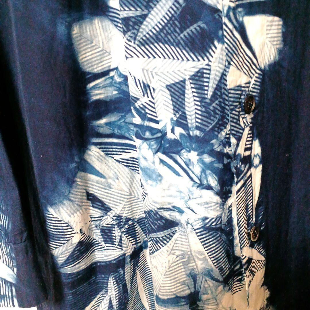 壺草苑　藍染め　ロングシャツブラウス　シャツワンピース