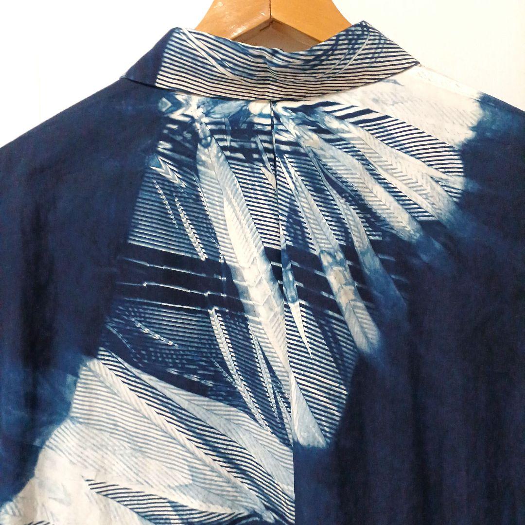 壺草苑　藍染め　ロングシャツブラウス　シャツワンピース