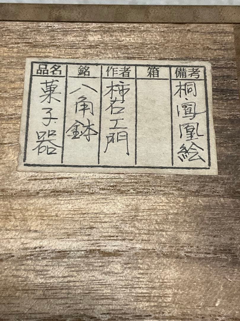 八角菓子器／柿右衛門作桐鳳凰繪。桐箱付き　銘・八角鉢。【新品・未使用品】