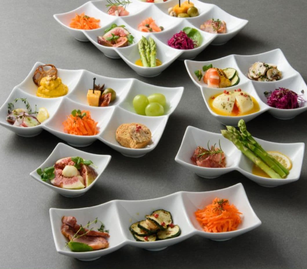 【４枚セット】ヒトマスが大きい　６ツ仕切り皿　ビュッフェプレート