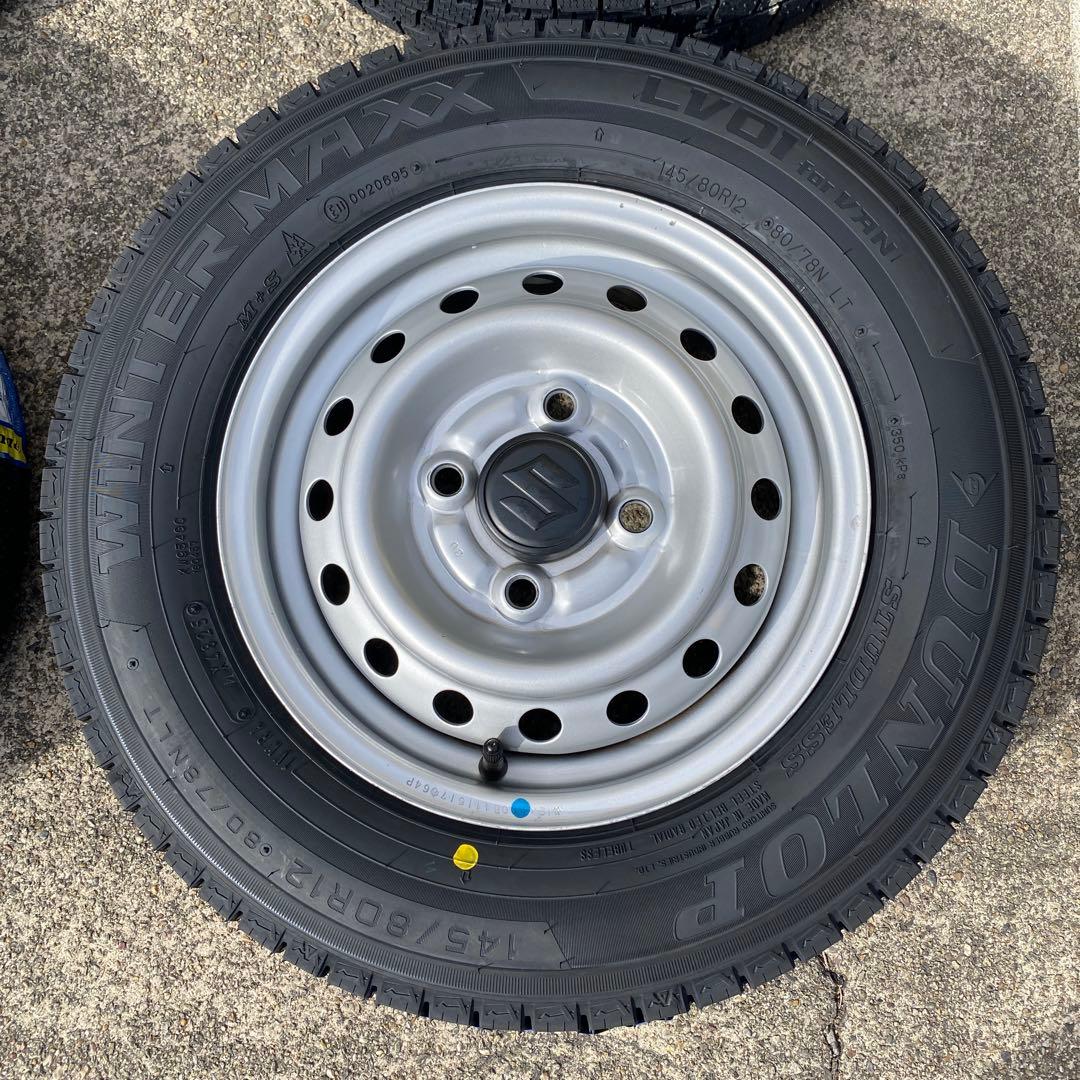 新品ダンロップ145/80R12 80/78N+中古スズキ純正スタッドレスセット