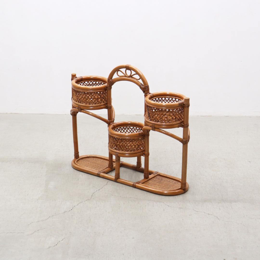 レトロ ラタン 籐 プランターラック 花台 植物 展示台 ヴィンテージ