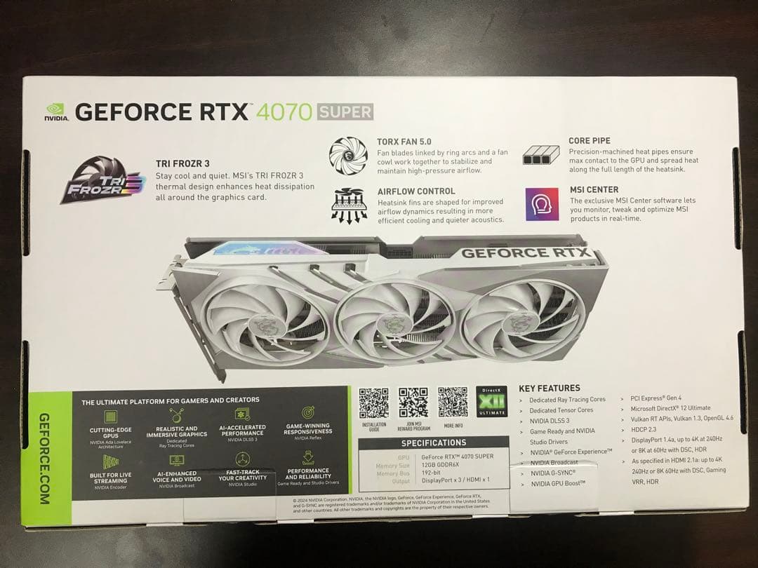 グラフィックボード・グラボ・ビデオカード MSI RTX4070SUPER 12G GAMING X SLIM WHITE