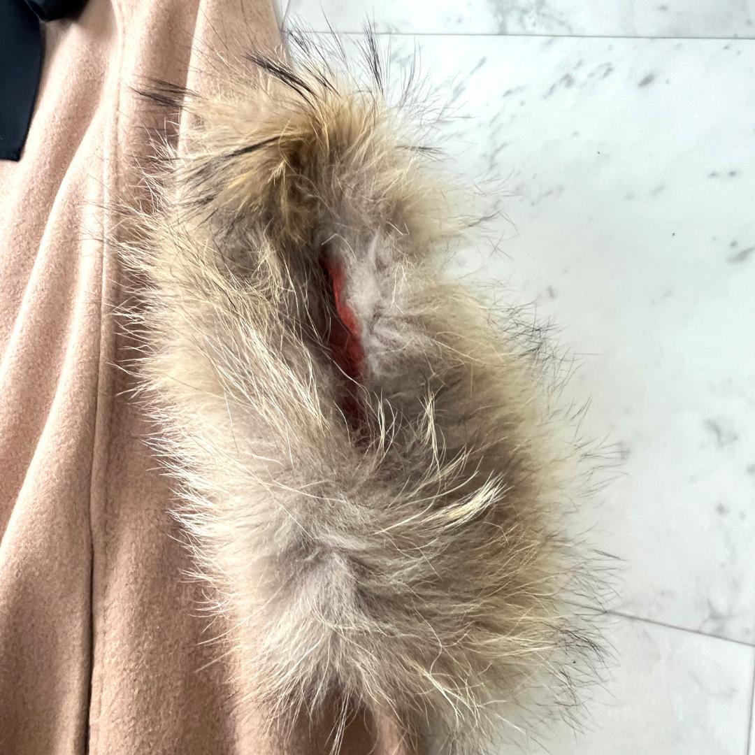 ランバンオンブルー ケープ ポンチョ M ファー 毛皮 リボン付き ベージュ