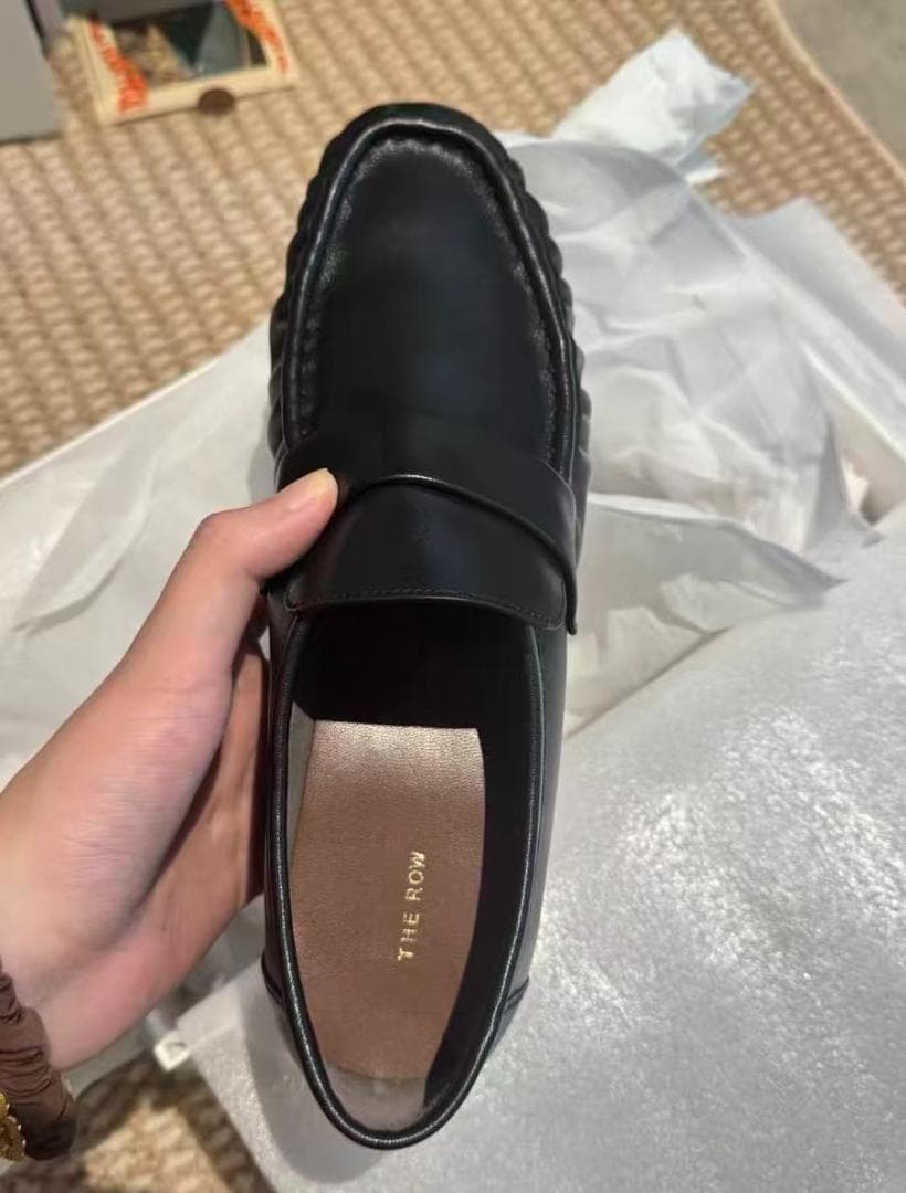 the row 黒 レザー ローファー スリッポン38