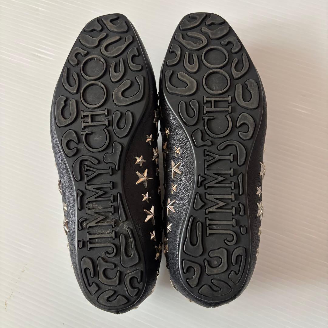 ジミーチュウ　フラットシューズ　星　スター　スタッズ　37.5 レザー　ブラック
