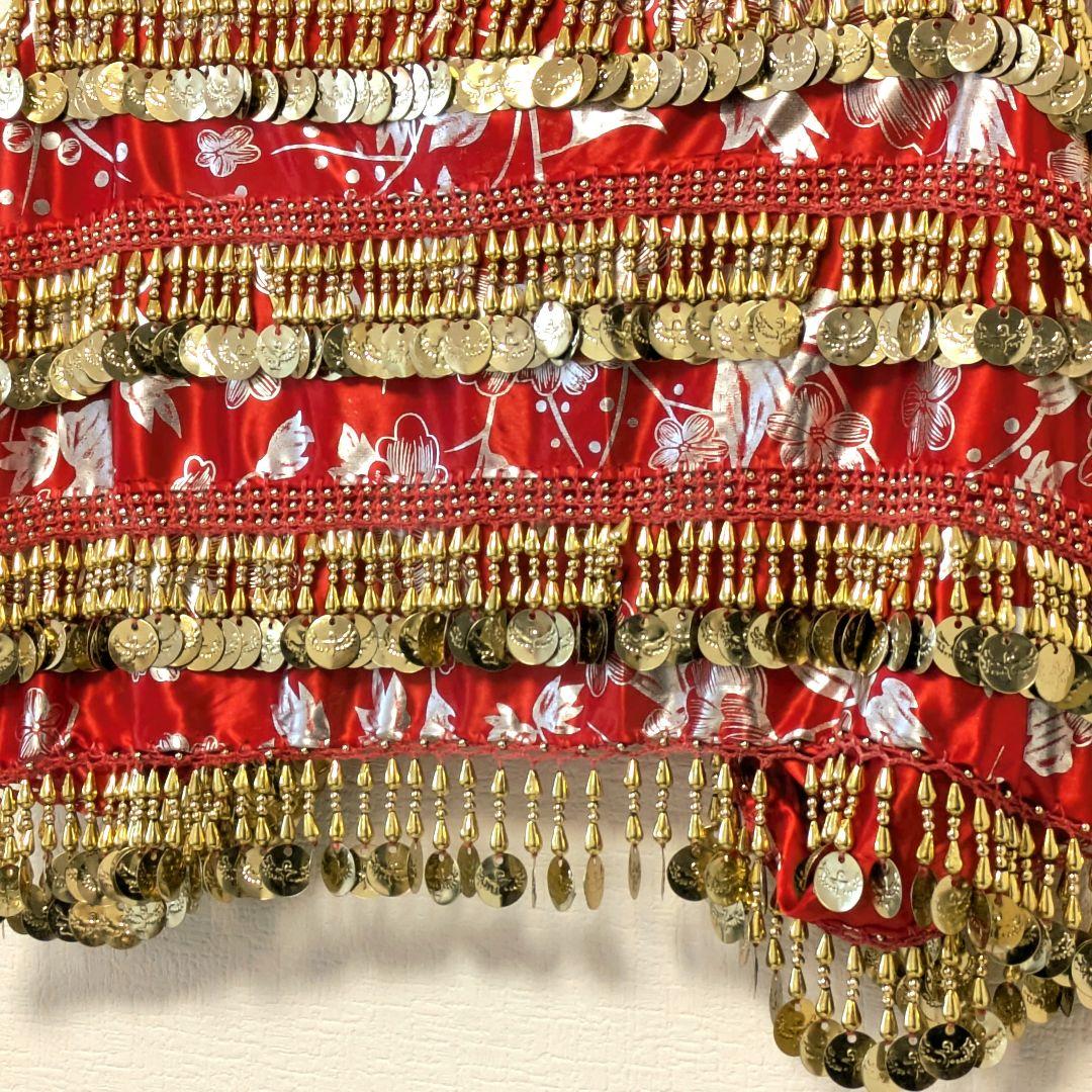 エジプト製 ベリーダンス用 柄入りショール 赤×ゴールド装飾