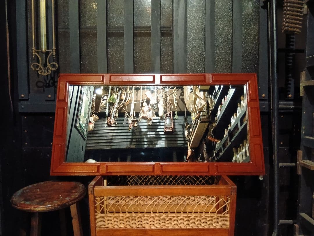 1960's　デンマーク　チーク　無垢材　ブロック　デザイン　ウォール　ミラー