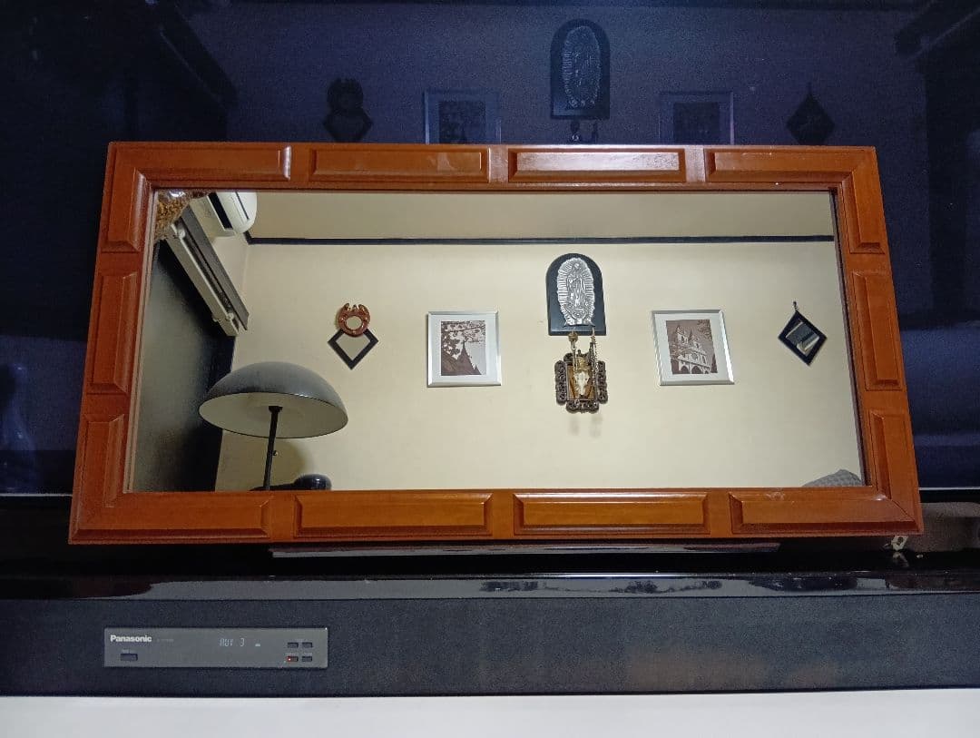 1960's　デンマーク　チーク　無垢材　ブロック　デザイン　ウォール　ミラー