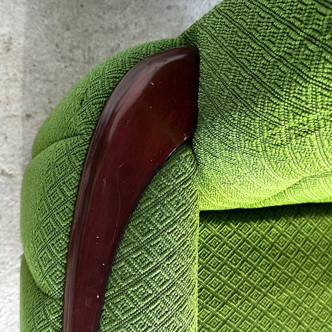 ✦70S✦ 昭和モダン 深緑ファブリック 木肘一人掛けチェア レトロ インテリア