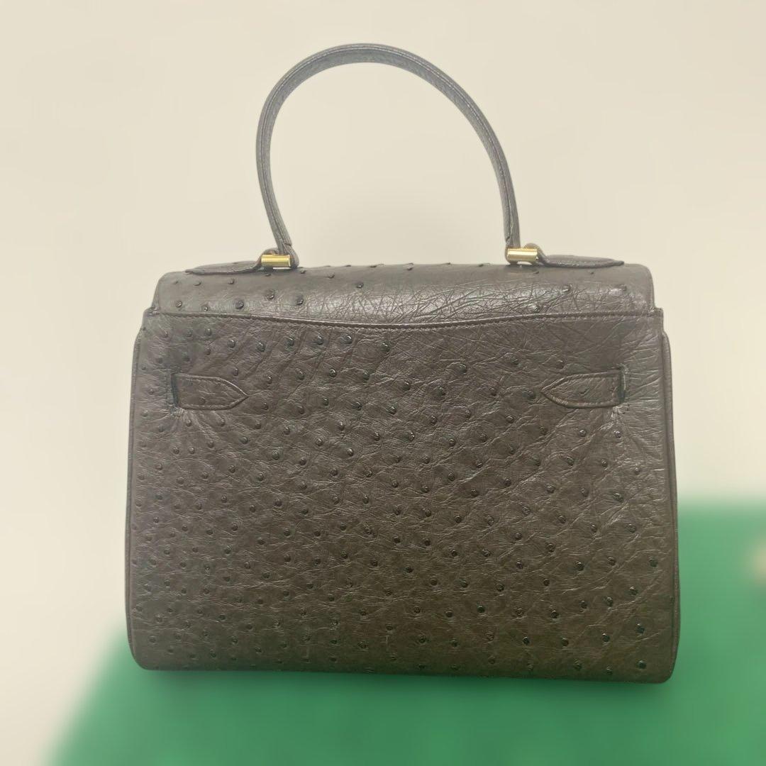 【美品】HAMANO オーストリッチ ブラウン レザー ハンドバッグ