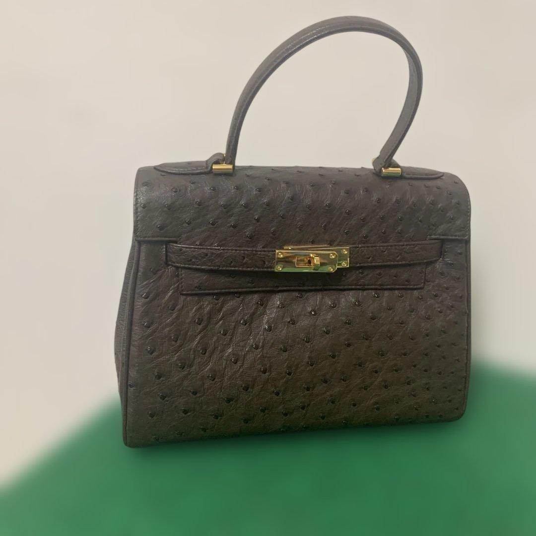 【美品】HAMANO オーストリッチ ブラウン レザー ハンドバッグ