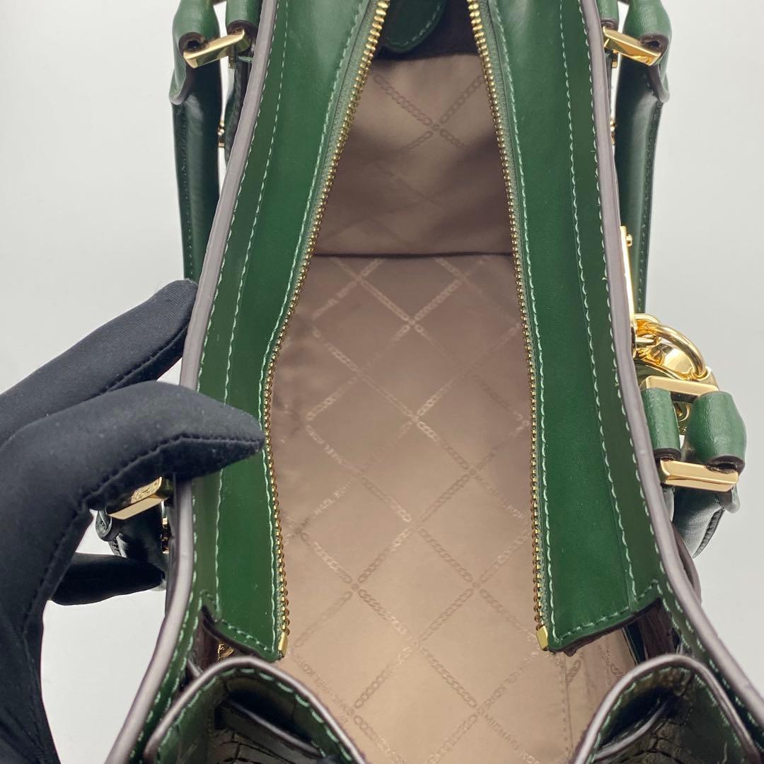 【未使用級】マイケルコース・クロコ型押し・ヌーボーハミルトン・2wayバッグ・緑