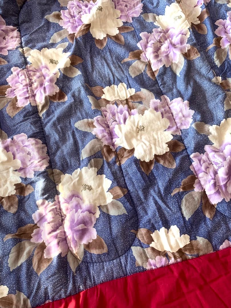 【昭和レトロ】 かいまき布団 掻巻 花柄 鮮やか 和模様 赤 紺 京都 日本製①