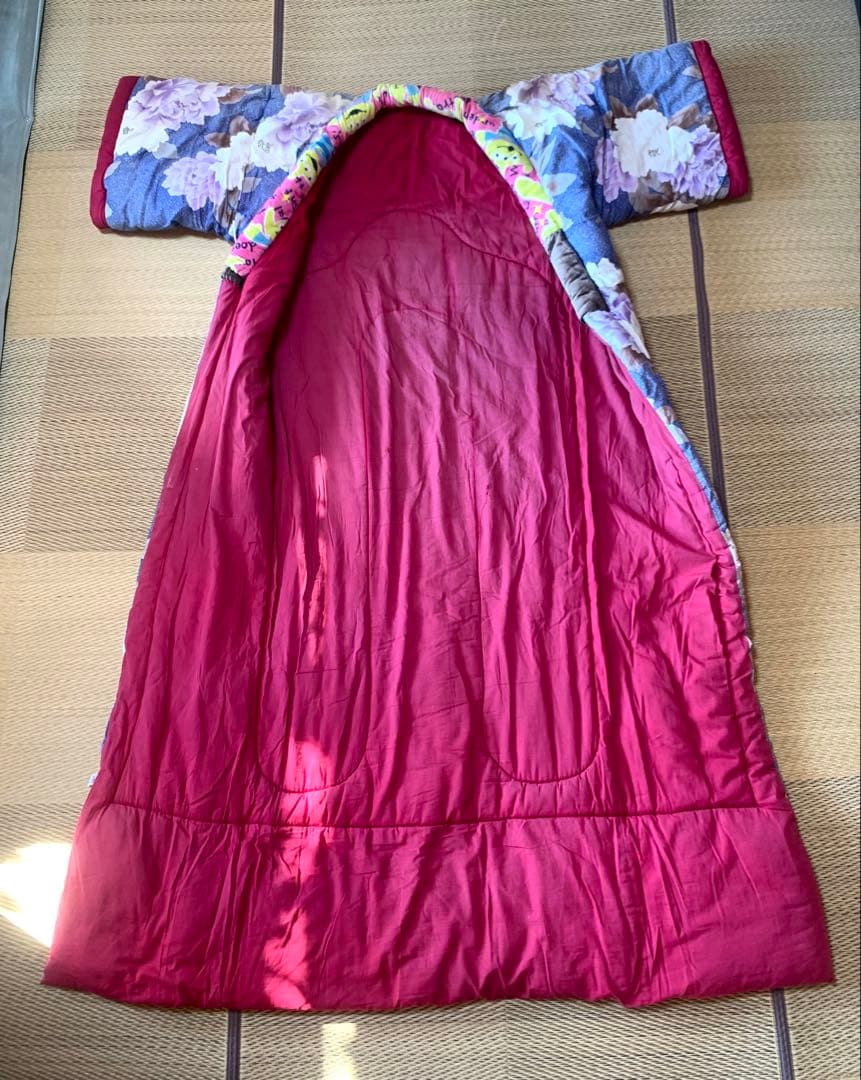 【昭和レトロ】 かいまき布団 掻巻 花柄 鮮やか 和模様 赤 紺 京都 日本製①