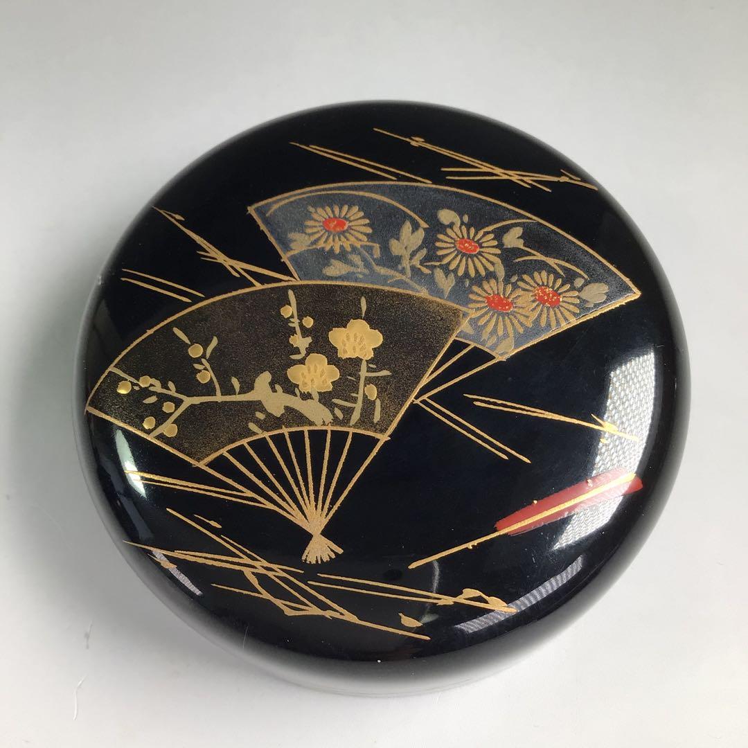 Ｐ８０６　棗　『荒井喜峰作』『黒漆塗』『扇面蒔絵』『利休棗』　共箱　茶道具