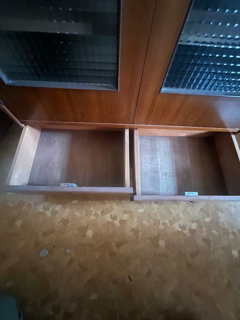 昭和レトロ 昭和ガラス 木製ラック ガラス扉 4段棚