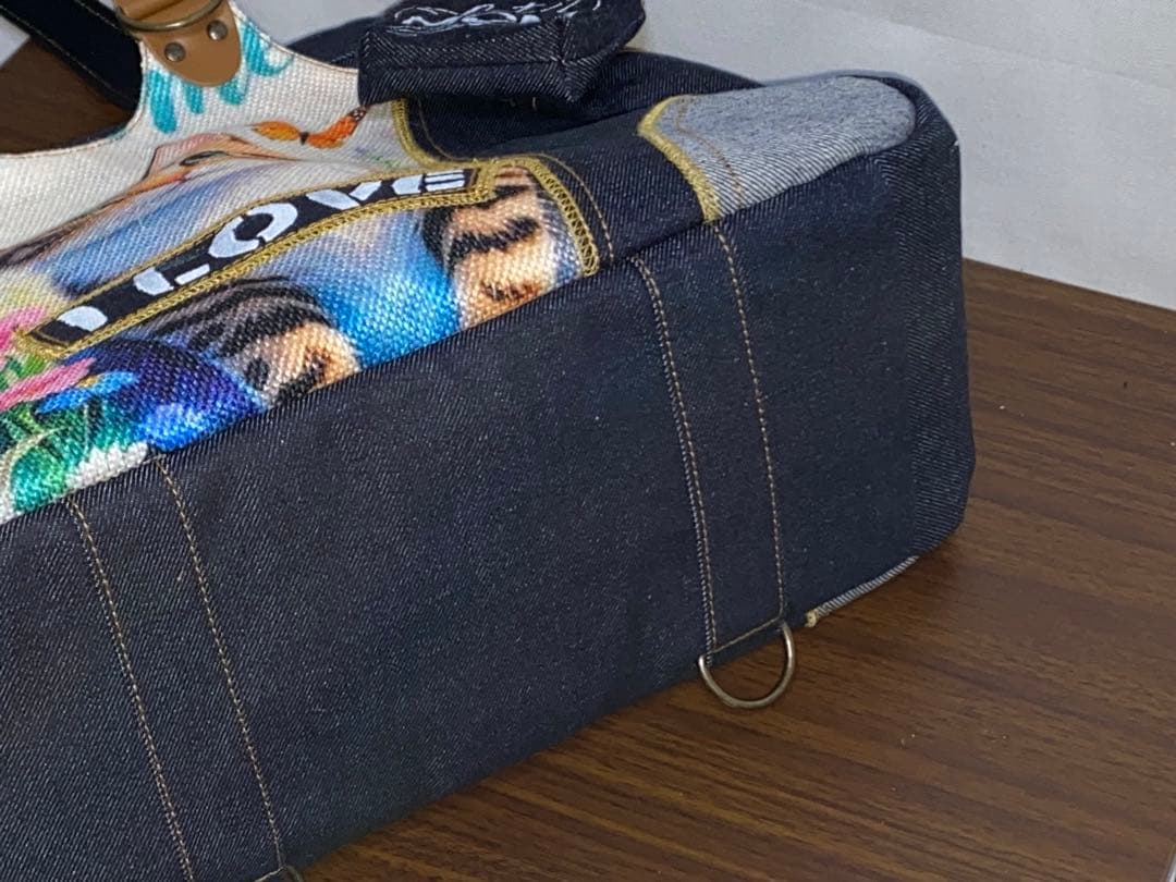 岡山デニム☆ステンシル☆トラネコ☆リュック対応☆4wayあおりバッグ