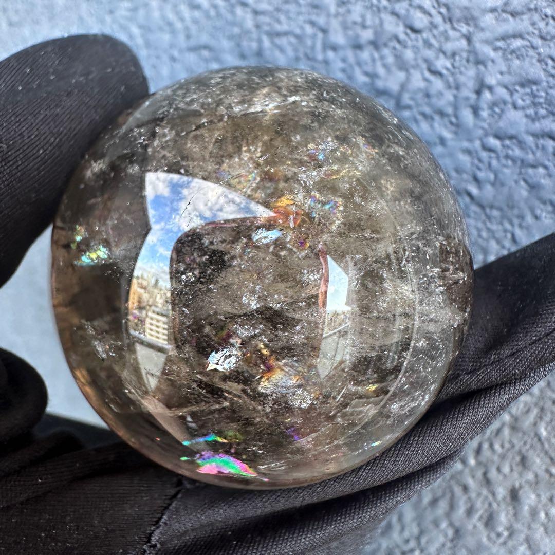 開運 魔除 ❗️レインボー☆スモーキークォーツ丸玉☆パワーストーン天然石A1117